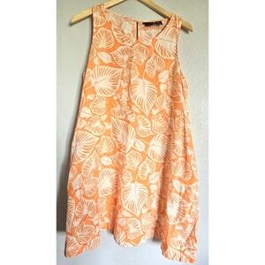 Tahari Linen Leaf Print Sleeveless Dress Casual Summer Beach Cover‎ Up Sz M